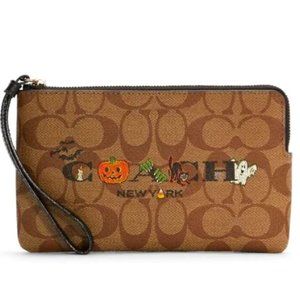 NEW COACH Halloween Large Zip Wristlet Bag Purse Witch Bat Cat Pumpkin C6037